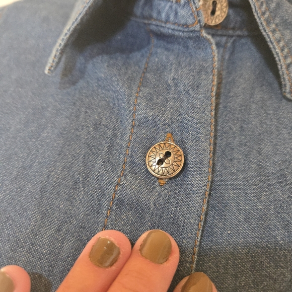 Vintage Forenza Denim Western Long Sleeve Button Down Maxi Dress, SIZE 10 - Picture 7 of 16